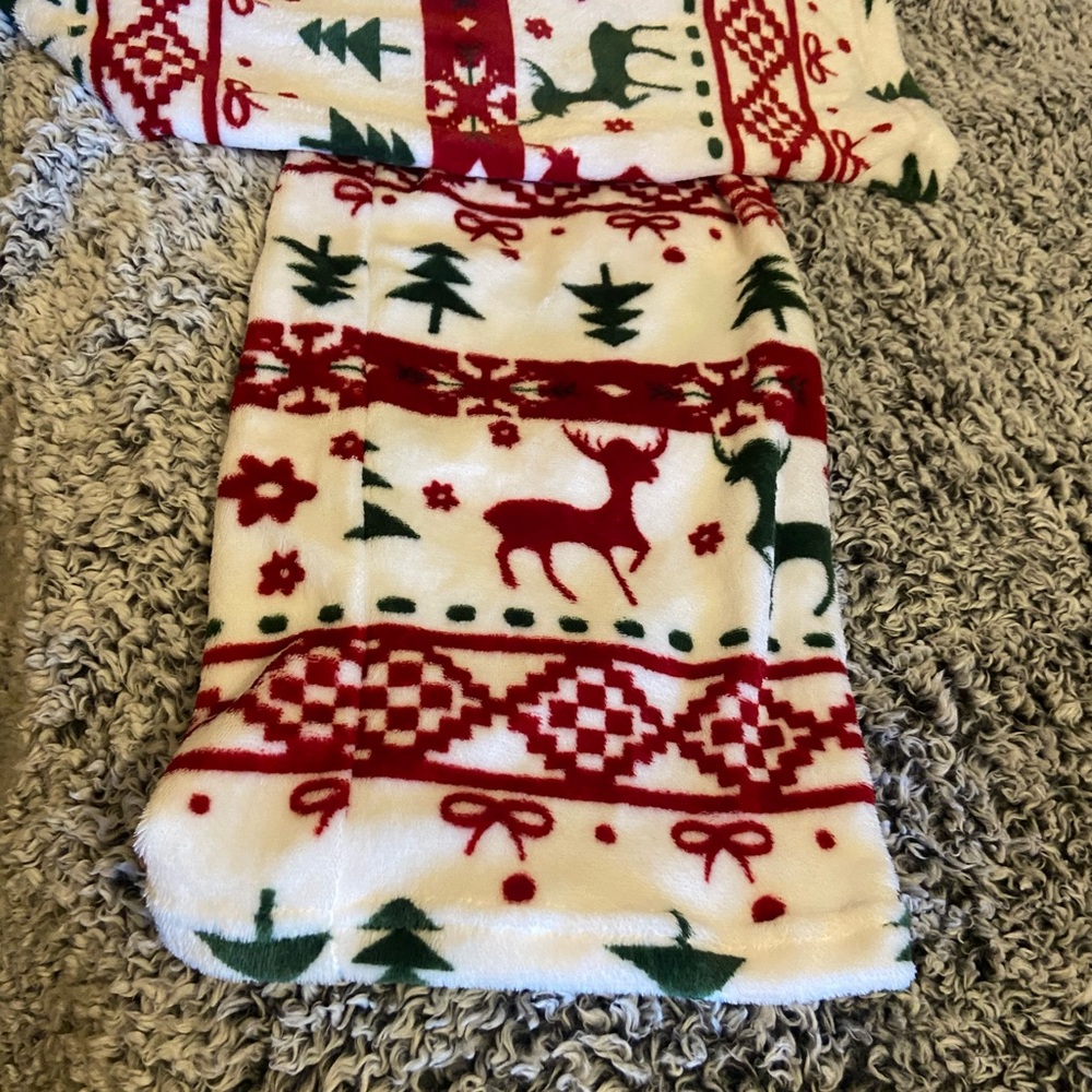 Cozy Holiday Reindeer Fleece pajama pants in Red, Green, and White
